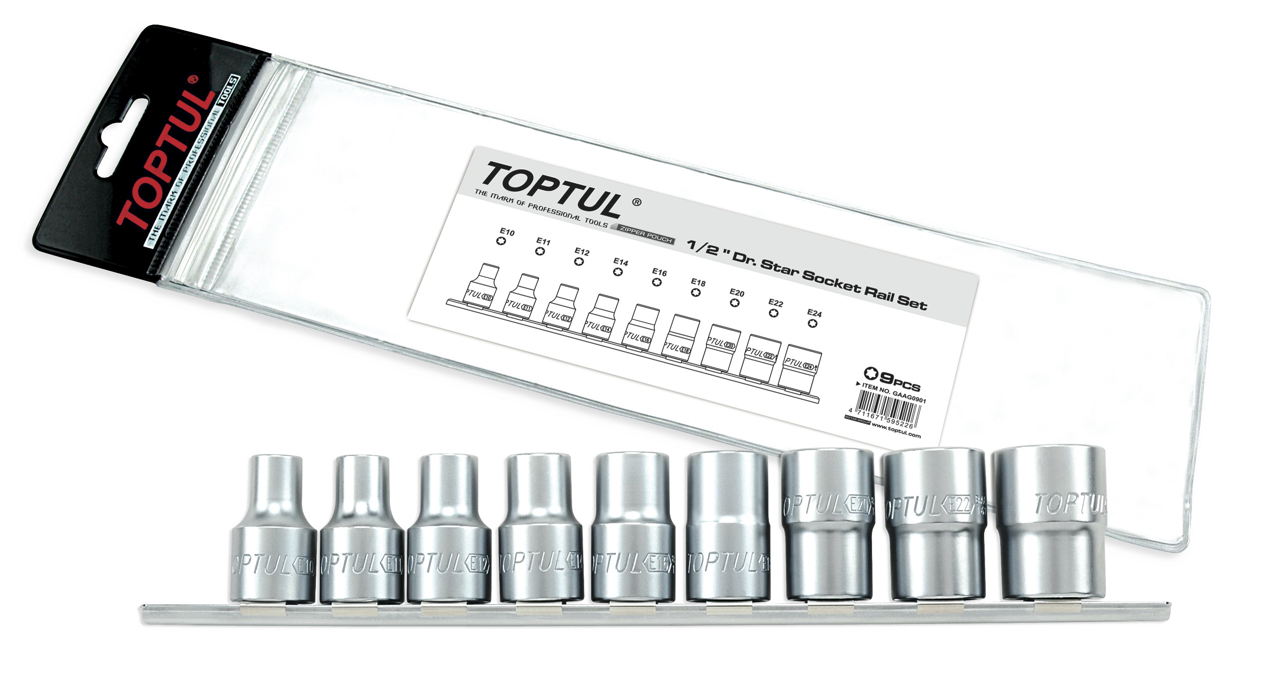 TOPTUL ΣΥΛΛΟΓΗ ΚΑΡΥΔΑΚΙΑ ΧΕΙΡΟΣ 1/2′ ‘ΘΗΛΥΚΑ’ TORX E10-E24 9 Pcs